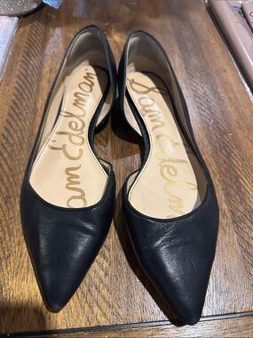 Sam Edelman Black Leather Pointed D'Orsay Flats